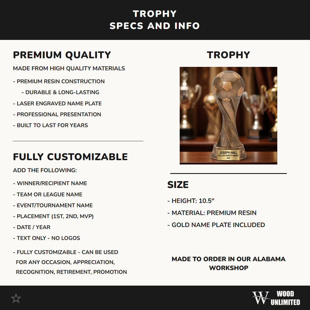 Soccer Award Trophy | Personalized | Custom Engraved | Soccer Gift | MVP Award | Team Trophy | Soccer Tournament | Coaches Gift