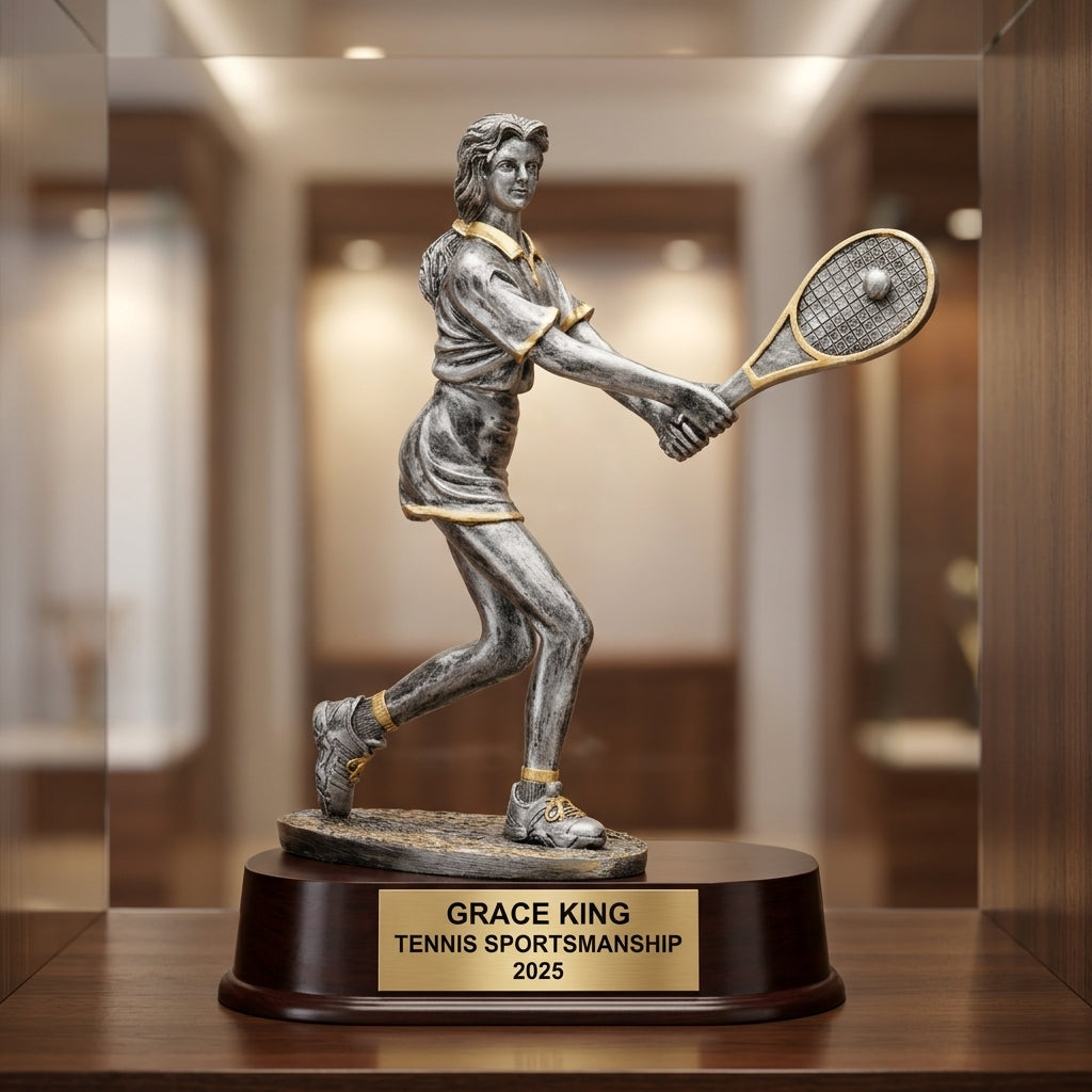 Tennis Award Trophy | Personalized | Custom Engraved | Female Tennis Player | Champion | Tennis Gift | Wood Unlimited - View 1