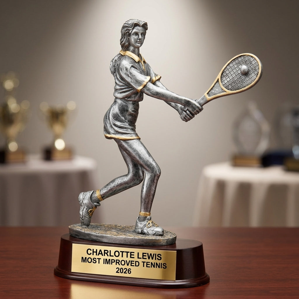Tennis Award Trophy | Personalized | Custom Engraved | Female Tennis Player | Champion | Tennis Gift | Wood Unlimited - View 2