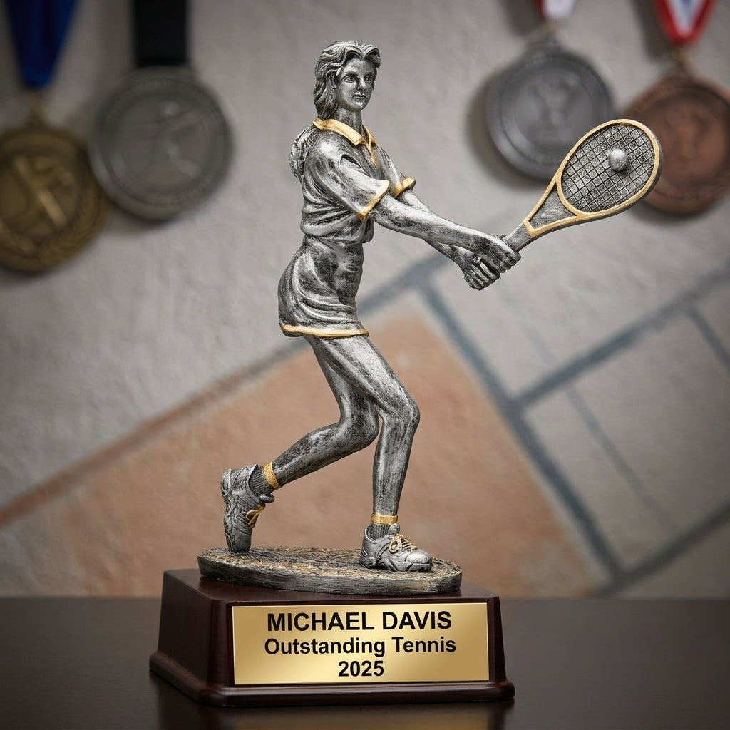 Tennis Award Trophy | Personalized | Custom Engraved | Female Tennis Player | Champion | Tennis Gift | Wood Unlimited - View 3