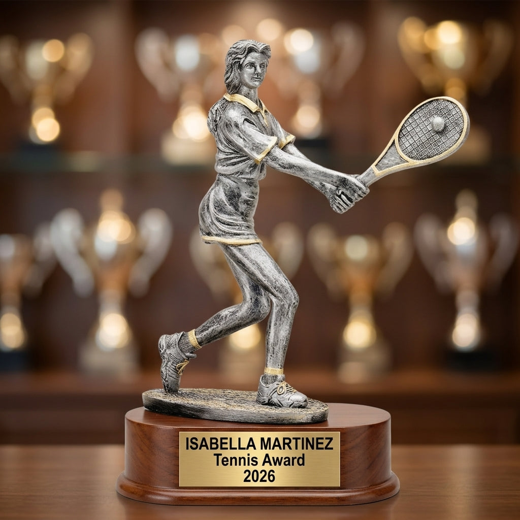 Tennis Award Trophy | Personalized | Custom Engraved | Female Tennis Player | Champion | Tennis Gift | Wood Unlimited - View 4