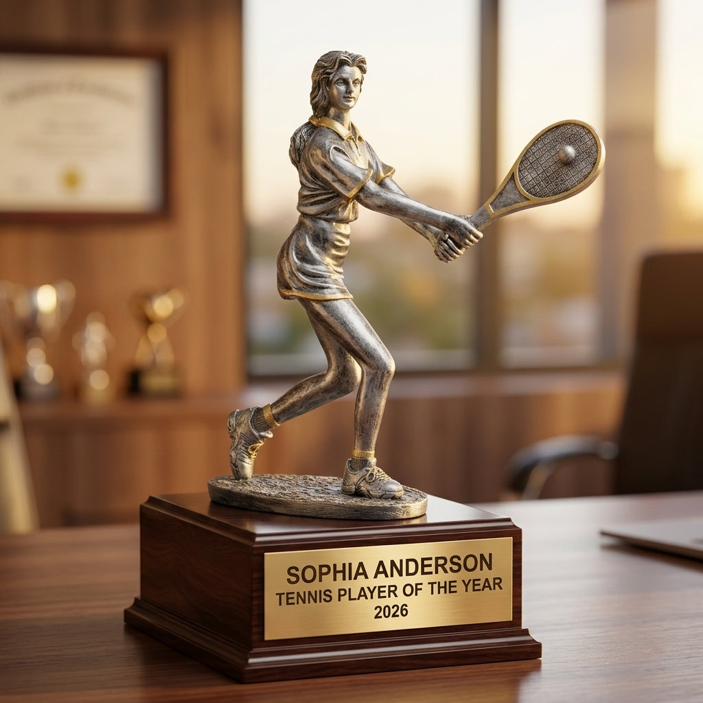 Tennis Award Trophy | Personalized | Custom Engraved | Female Tennis Player | Champion | Tennis Gift | Wood Unlimited - View 5