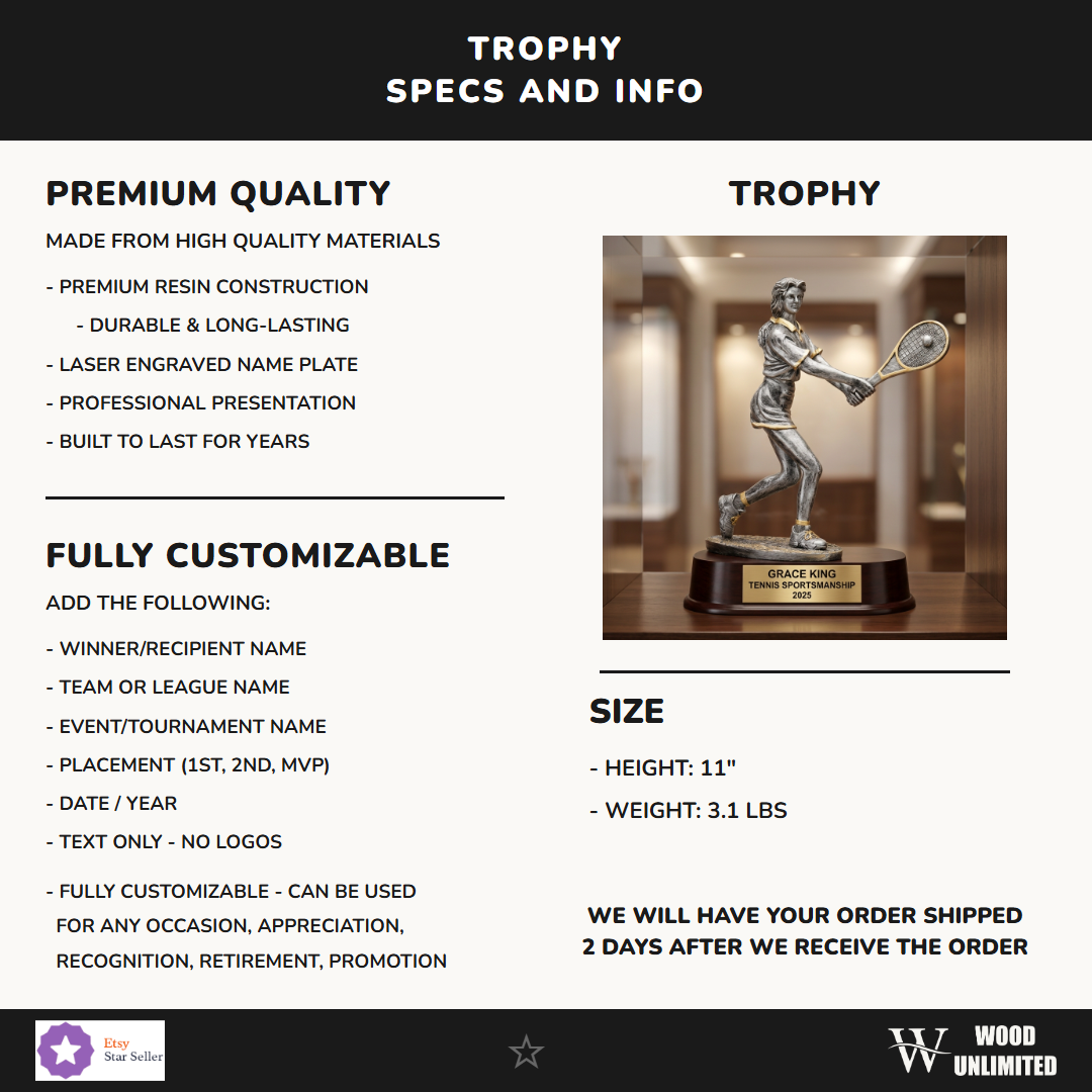 Tennis Resin Figure Trophy 11"