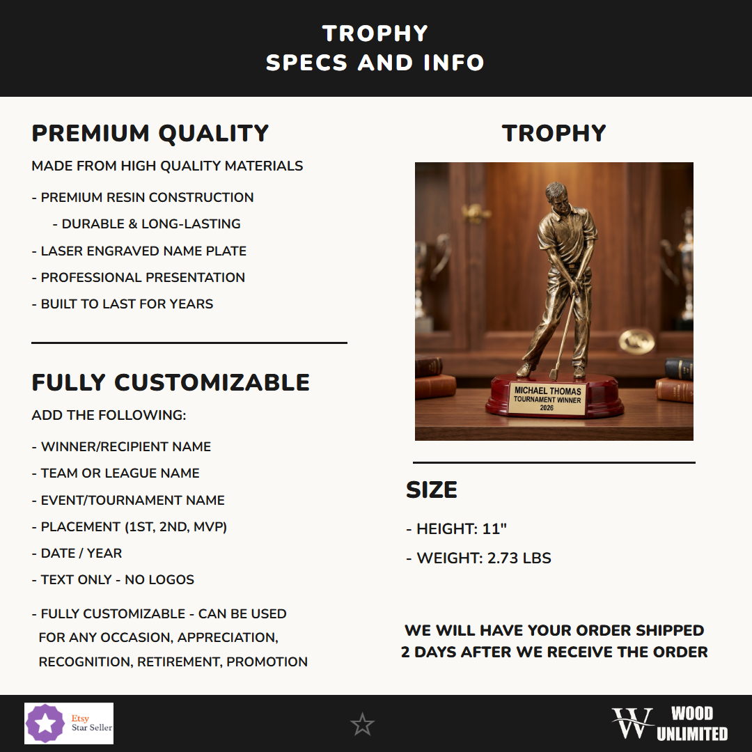 Golf Award Trophy | Personalized Golf Trophy | Custom Engraved Golf Award | Golf Tournament Award | Gift for Golfer