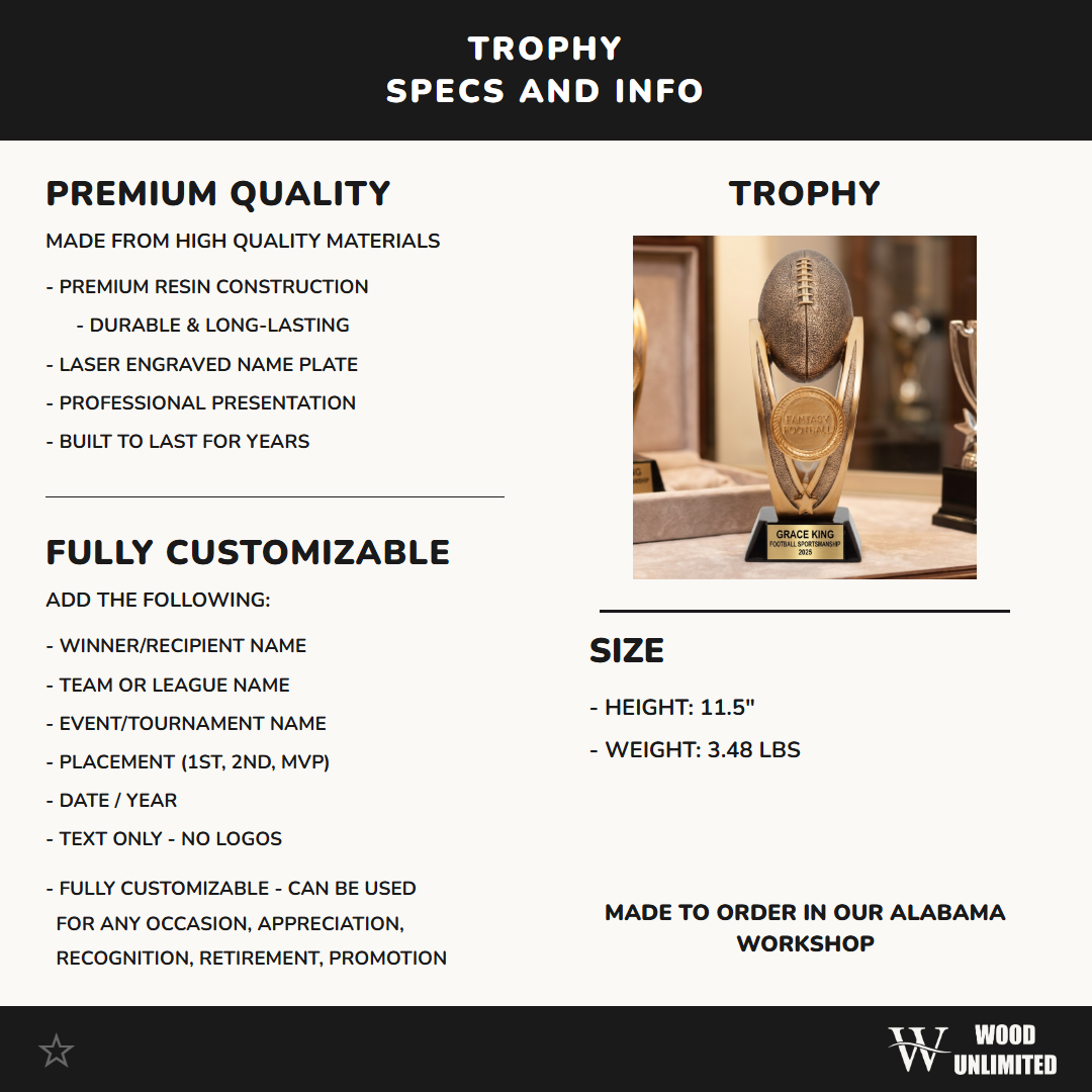 Personalized | Fantasy Football Award | Custom Engraved | Trophy | Award | Championship | Custom | Engraved | League Winner | Gift