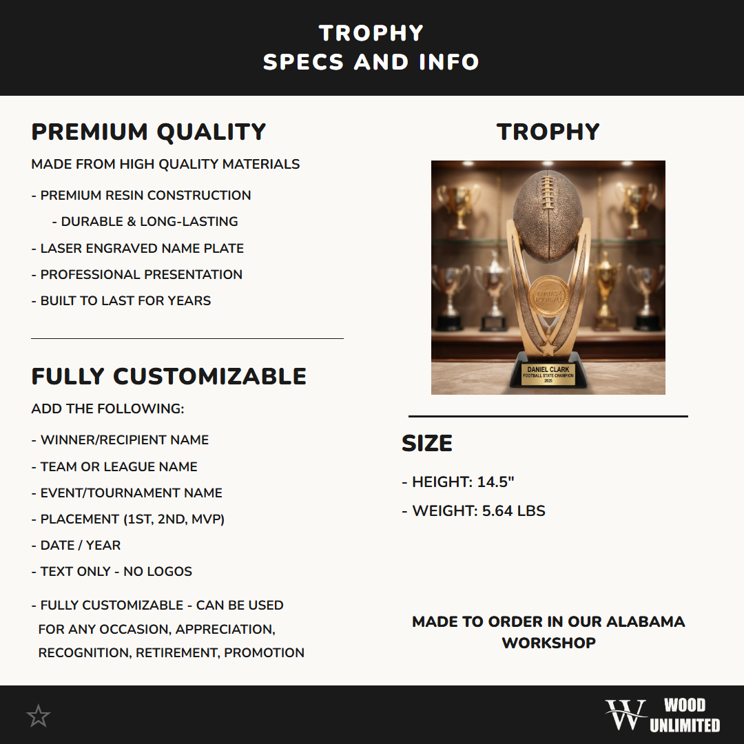 Personalized | Fantasy Football Award | Custom Engraved | Trophy | Award | Championship | League Winner | Engraved | Custom | Perpetual