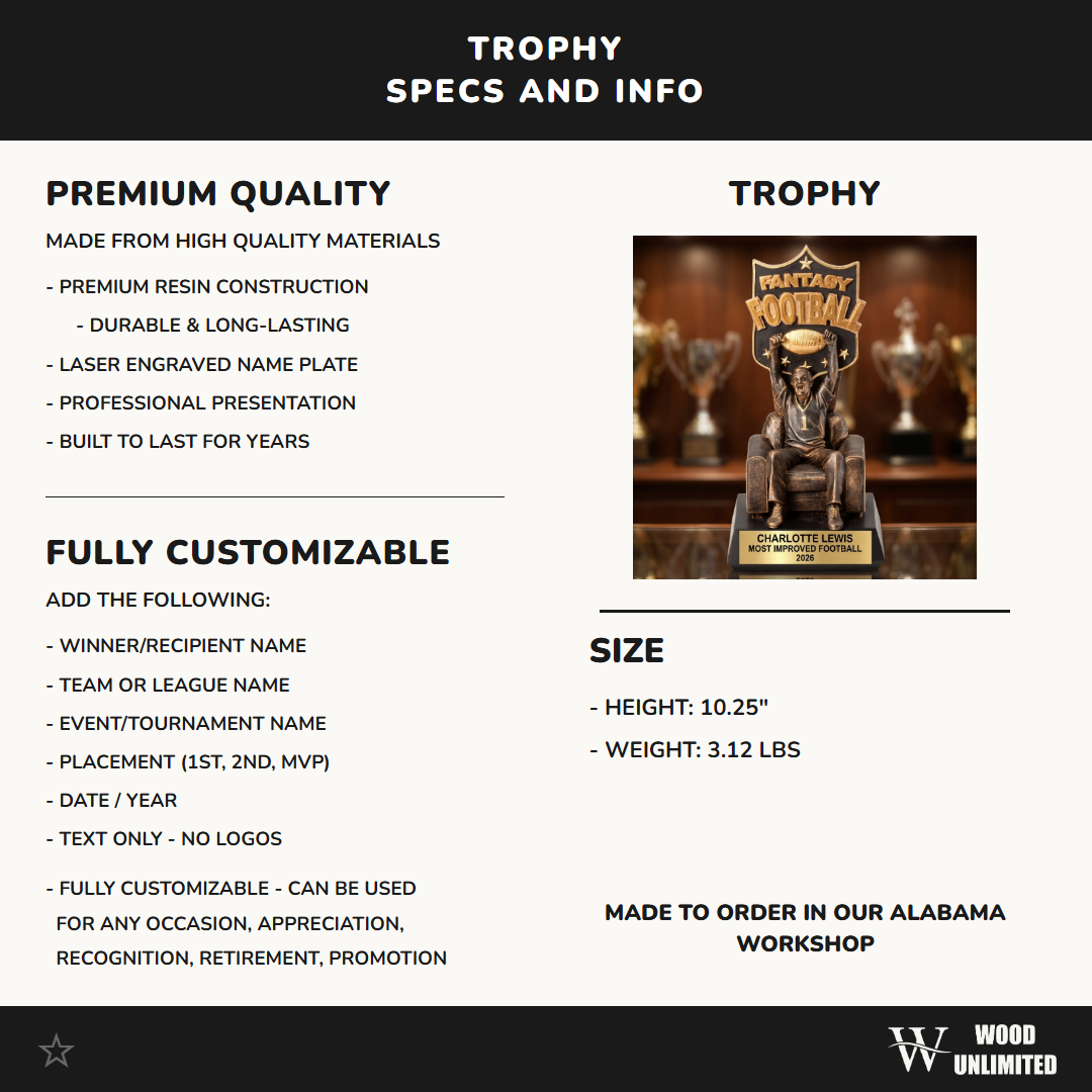 Personalized | Fantasy Football Award | Custom Engraved | Championship Trophy | League Winner | Personalized Award | Football Trophy