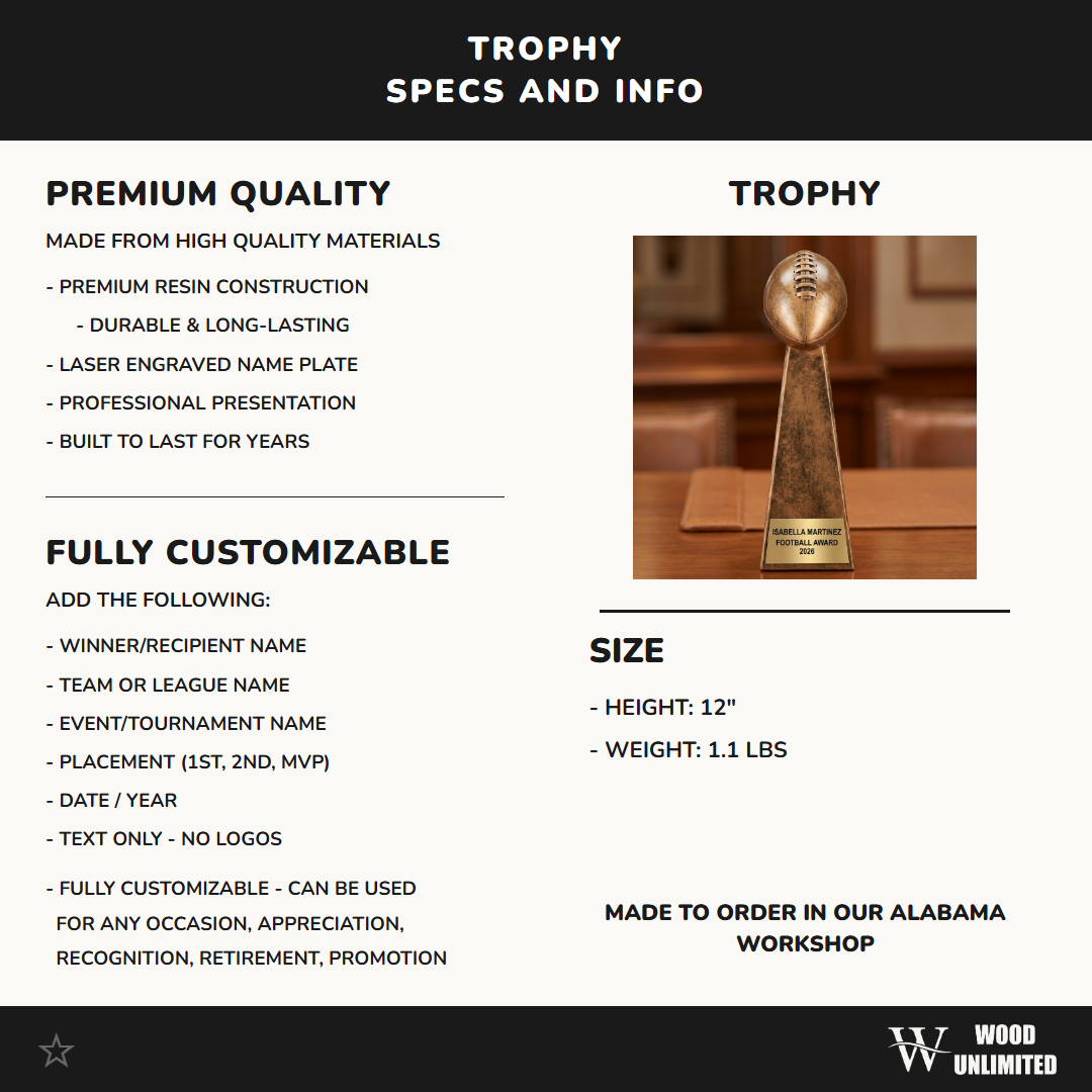 Personalized | Fantasy Football Award | Custom Engraved | Championship Trophy | Football Award | Engraved | League Winner | MVP | Custom