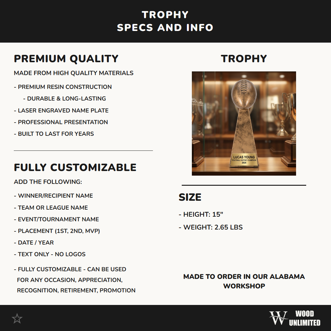 Personalized | Football Award | Custom Engraved | Football Trophy | Fantasy Football | Championship Award | Personalized Engraved