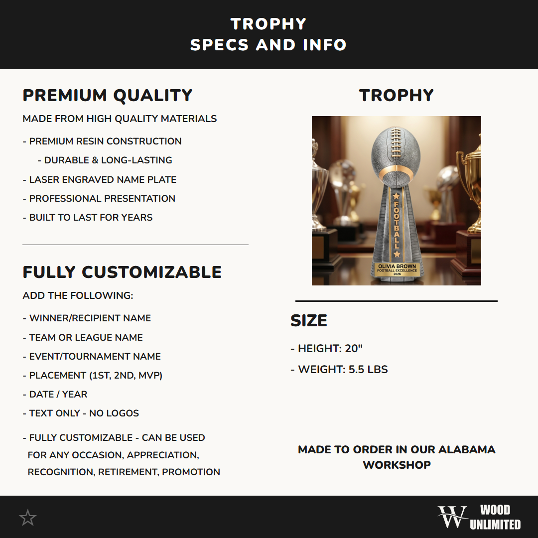 Personalized | Football Award | Custom Engraved | Football Trophy | Personalized Award | Team Champion | MVP Player | Coach Gift