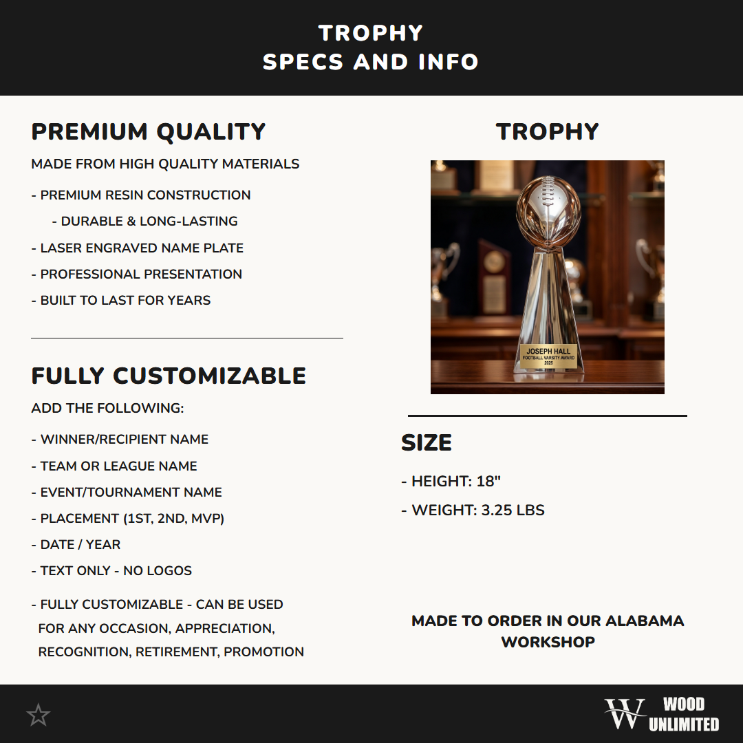 Personalized | Football Award | Custom Engraved | Football Trophy | Personalized Award | Team Recognition | MVP Gift | Coach Appreciation