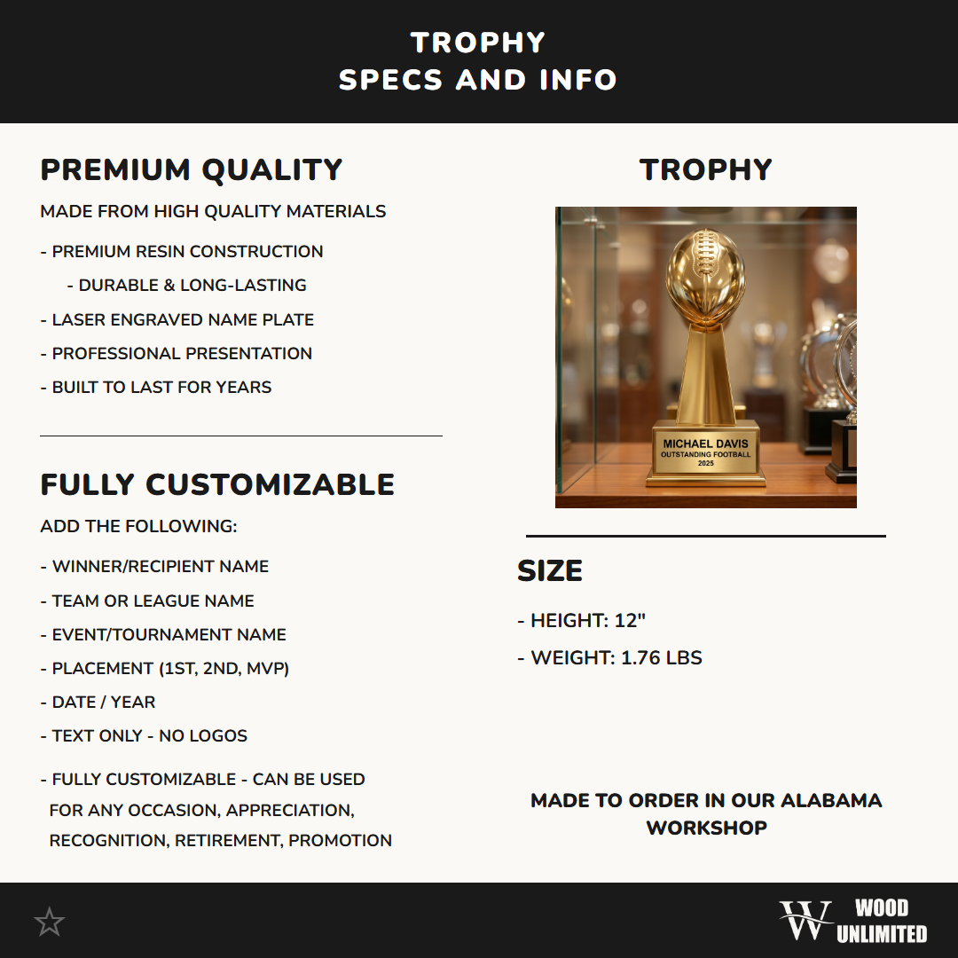 Personalized | Football Award | Custom Engraved | Football Trophy | Fantasy Football | Championship Award | MVP Trophy | Youth Football