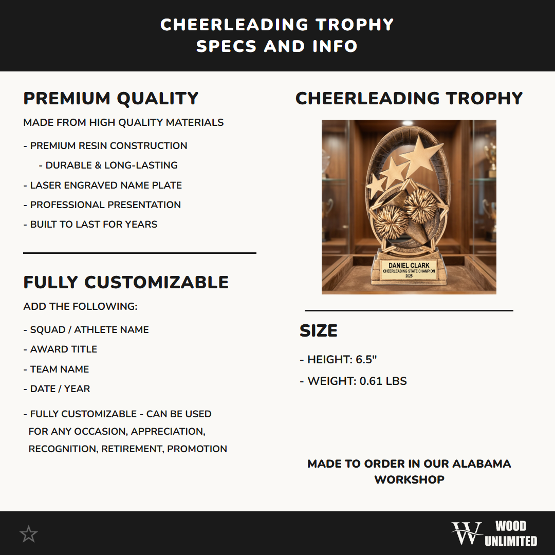 Personalized | Cheerleading Award | Custom Engraved | Cheerleading Trophy | Cheerleader Award | Team Recognition | Championship Award