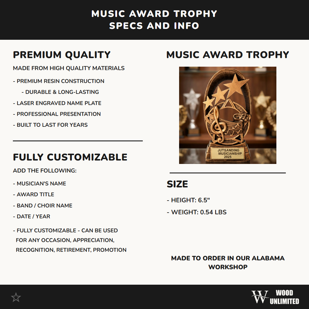 Personalized | Music Award | Custom Engraved | Music Trophy | Engraved Award | Personalized Music | Musician Gift | Choir Band