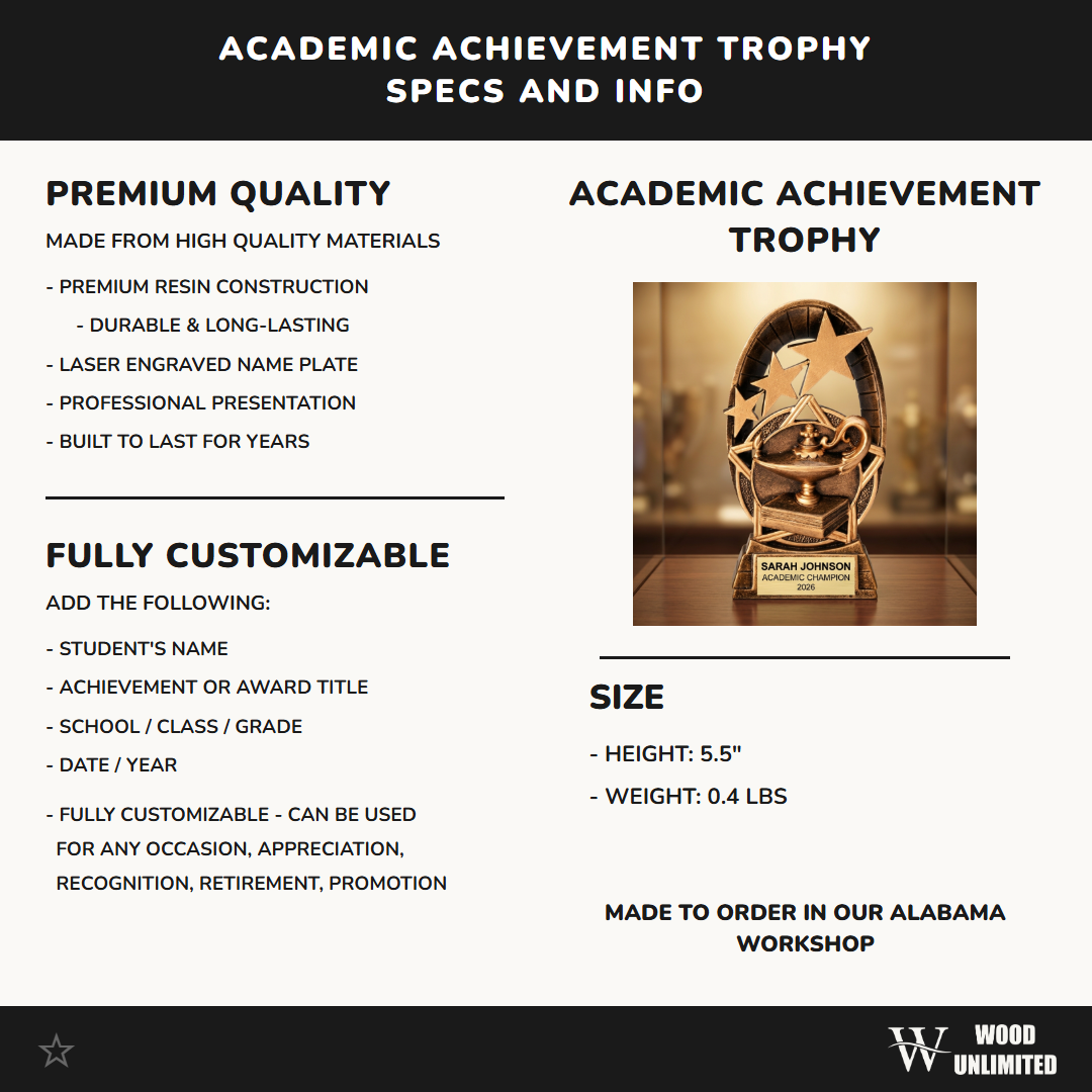 Personalized | Academic Award | Custom Engraved | Graduation | Scholar | Student | Teacher | Award | Trophy | Engraved | Knowledge