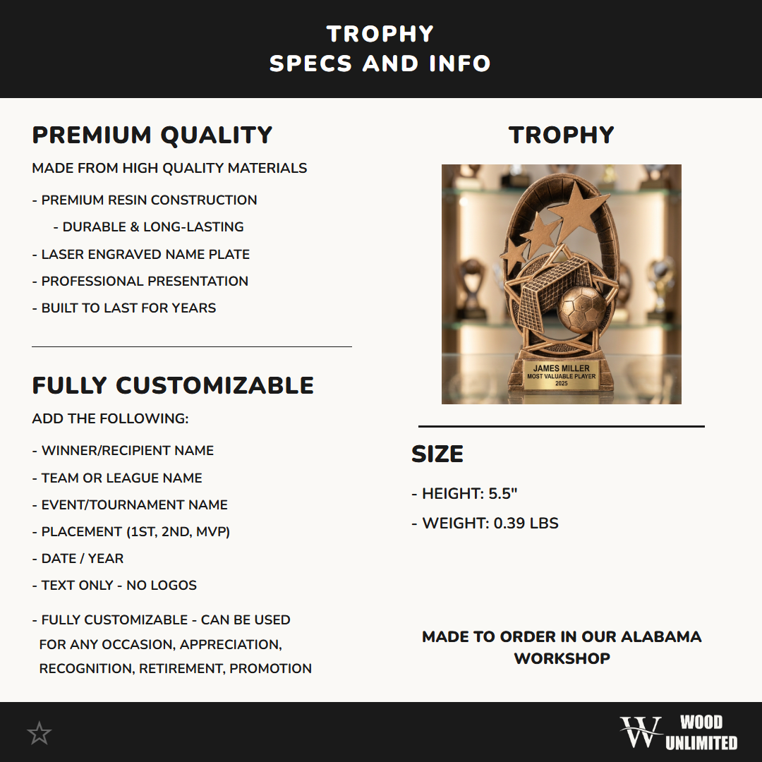 Personalized | Soccer Award | Custom Engraved | Soccer Trophy | Personalized Award | Engraved | MVP | Championship | Youth Soccer