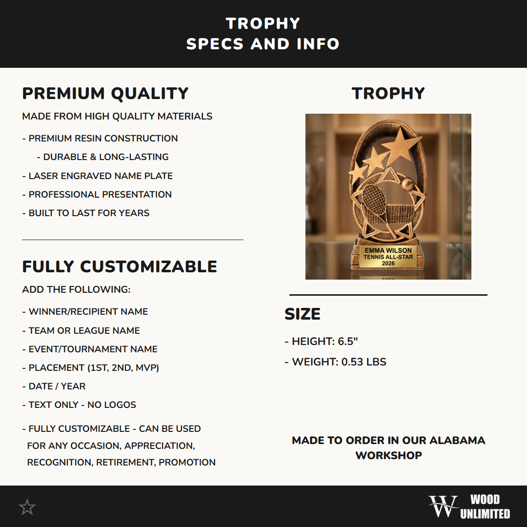 Personalized | Tennis Award | Custom Engraved | Tennis Trophy | Personalized Award | Engraved Gift | Custom Tennis | Player Recognition