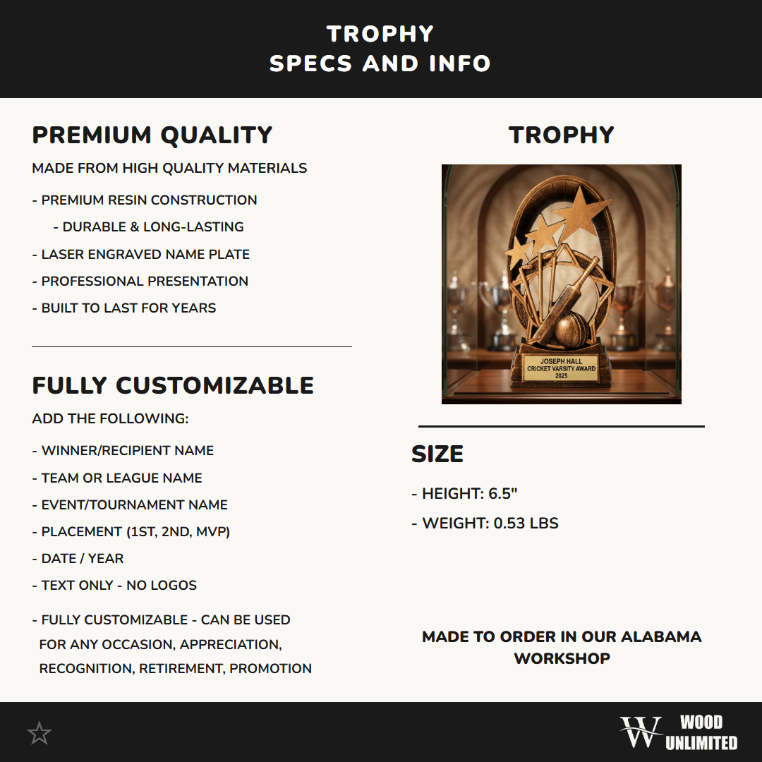 Personalized | Cricket Award | Custom Engraved | Cricket Trophy | Personalized Award | Engraved Cricket | Team Recognition | Youth Cricket