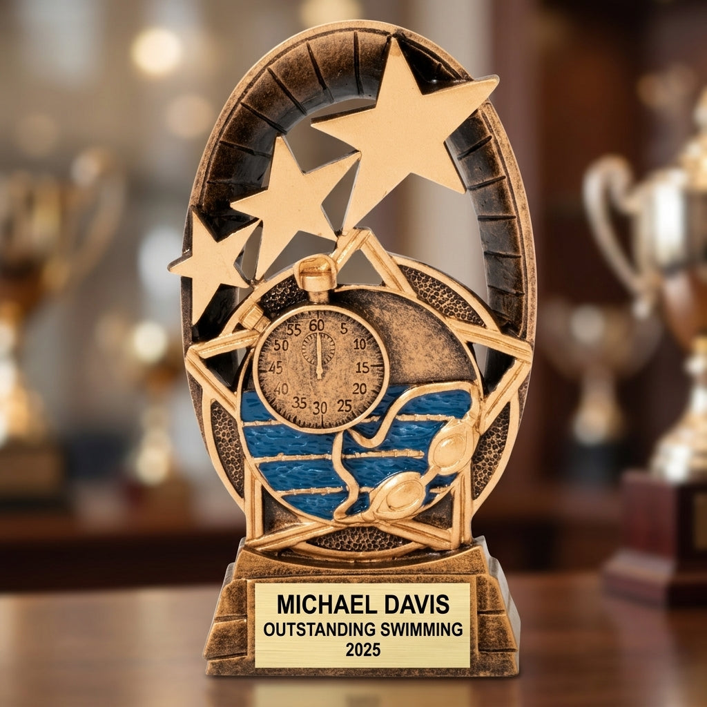 How to order a personalized swimming trophy in 3 easy steps with custom name, team, and year engraving