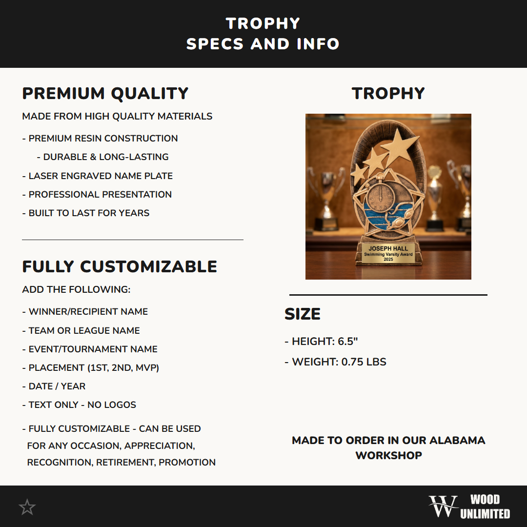 Personalized | Swimming Award | Custom Engraved | Swim Team | Trophy | Award | Engraved | Custom | Coach Gift | MVS | Youth