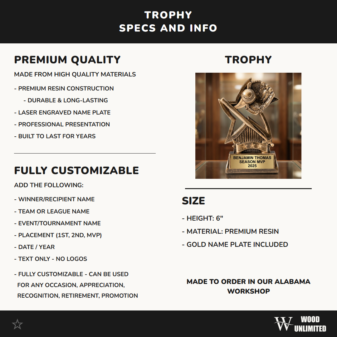 Baseball Award Trophy | Personalized | Custom Engraved Name Plate | Baseball MVP | All-Star | Team Awards