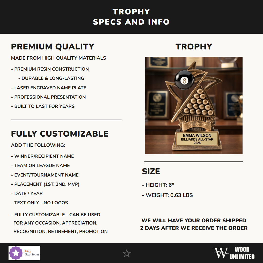 Billiards Resin Figure Trophy 6"