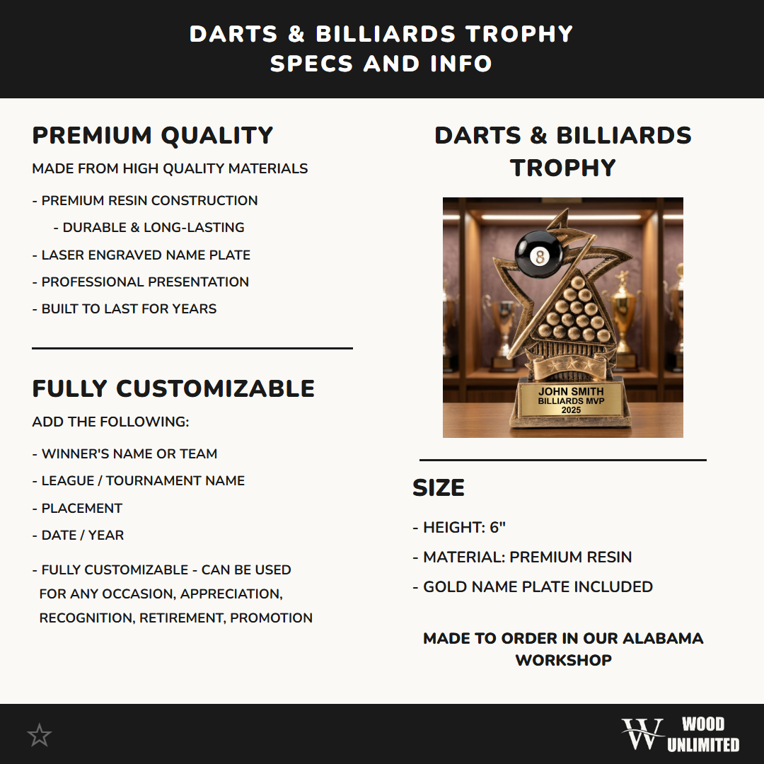 Billiards Award Trophy | Personalized Gift | Custom Engraved | Pool Table Tournament Prize | Billiard Player Gift