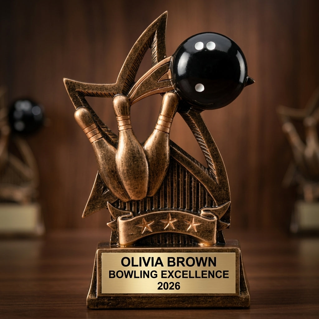 Bowling Award Trophy | Personalized Bowling Gift | Custom Engraved | Star Series | Bowling Tournament Award | Team Banquet - View 3
