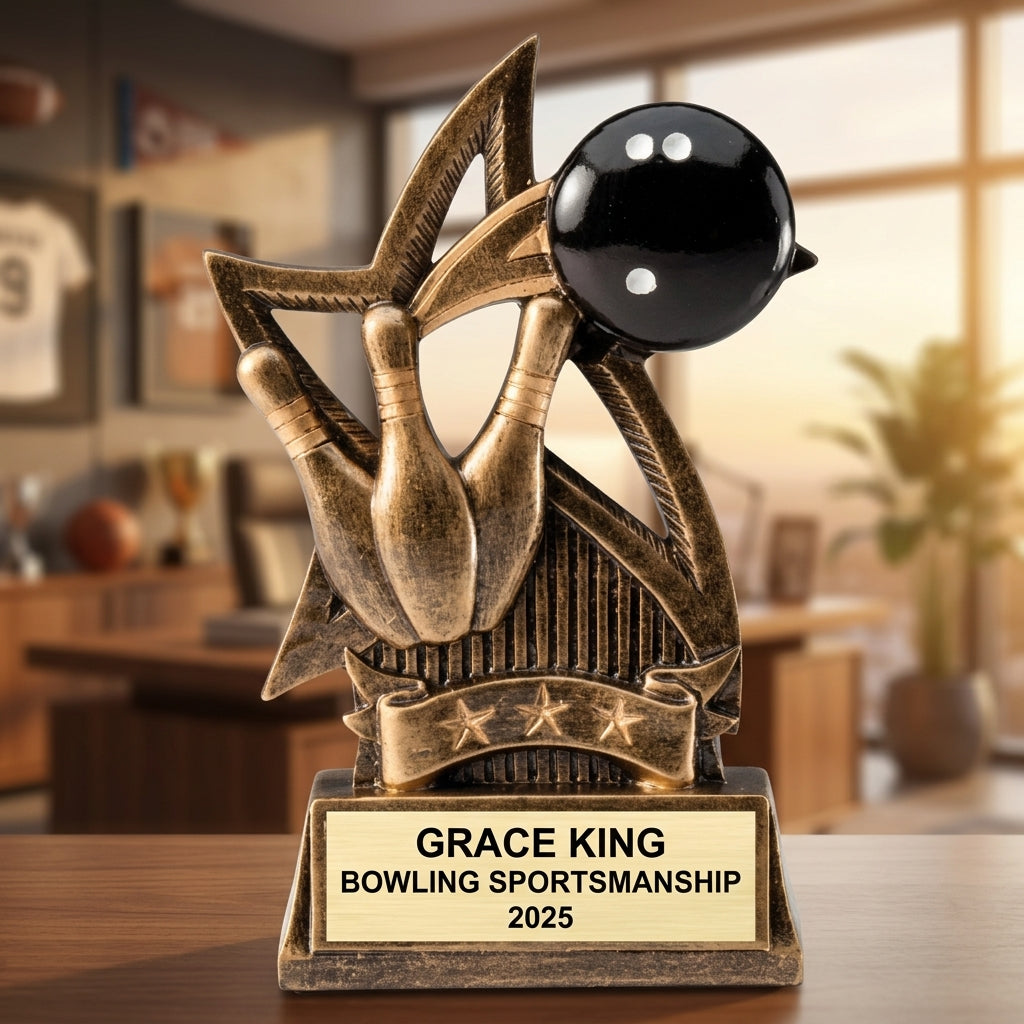 Bowling Award Trophy | Personalized Bowling Gift | Custom Engraved | Star Series | Bowling Tournament Award | Team Banquet - View 5
