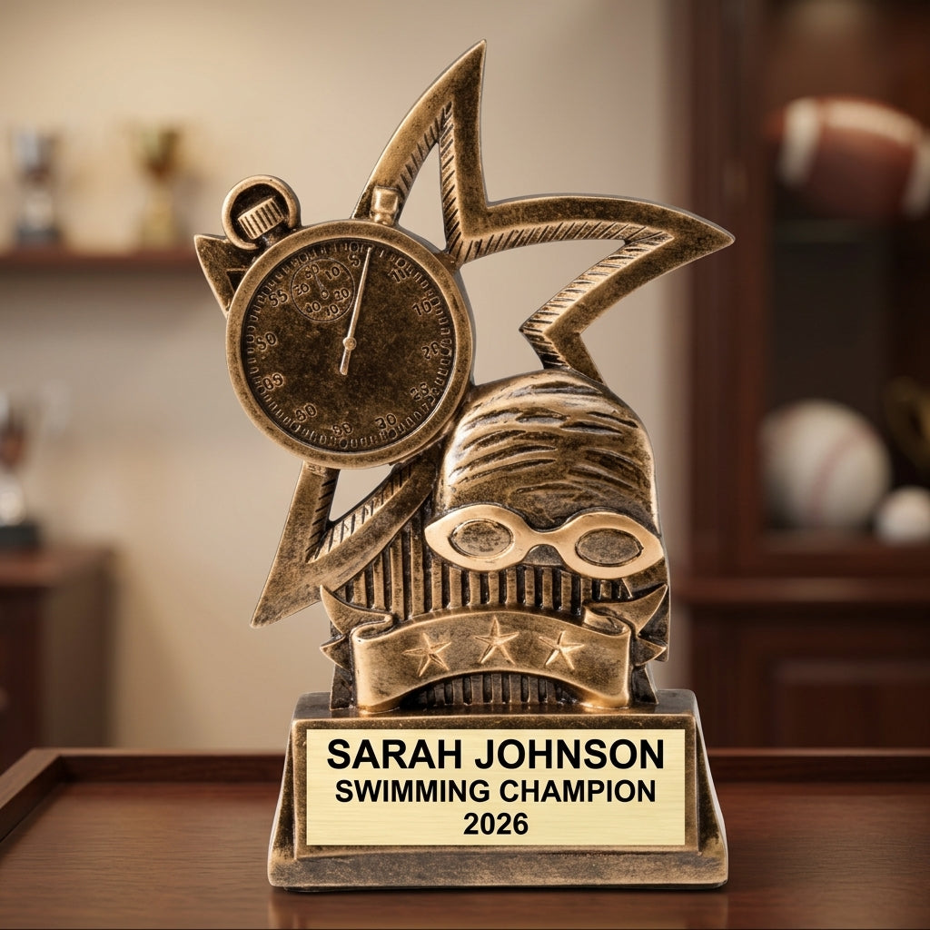 Swimming Trophy Award | Personalized Swimming Gift | Custom Engraved Swim Award | Swim Team Awards | Personalized Gold Plate | Swimming Gifts - View 1