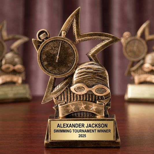 Swimming Trophy Award | Personalized Swimming Gift | Custom Engraved Swim Award | Swim Team Awards | Personalized Gold Plate | Swimming Gifts - View 2