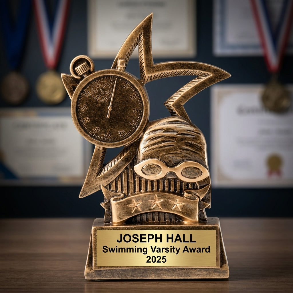 Swimming Trophy Award | Personalized Swimming Gift | Custom Engraved Swim Award | Swim Team Awards | Personalized Gold Plate | Swimming Gifts - View 3