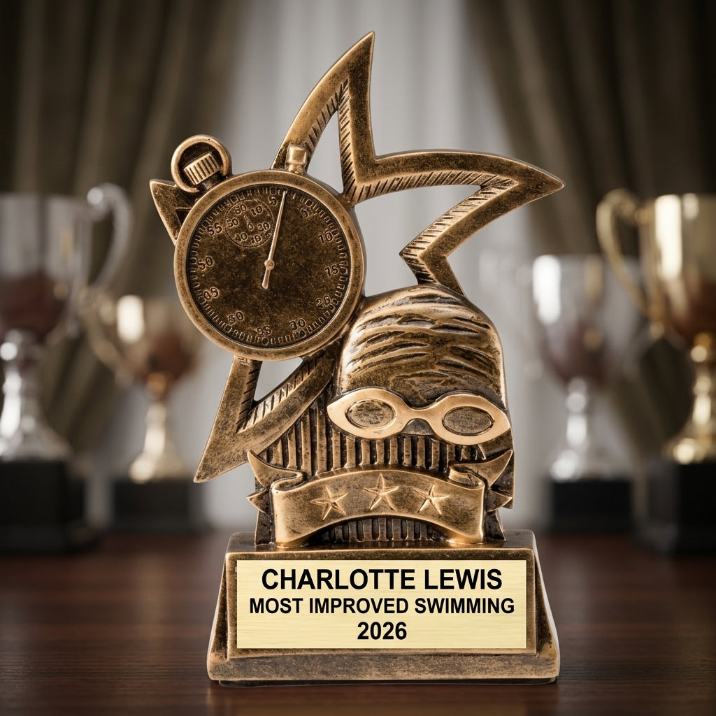 Swimming Trophy Award | Personalized Swimming Gift | Custom Engraved Swim Award | Swim Team Awards | Personalized Gold Plate | Swimming Gifts - View 4
