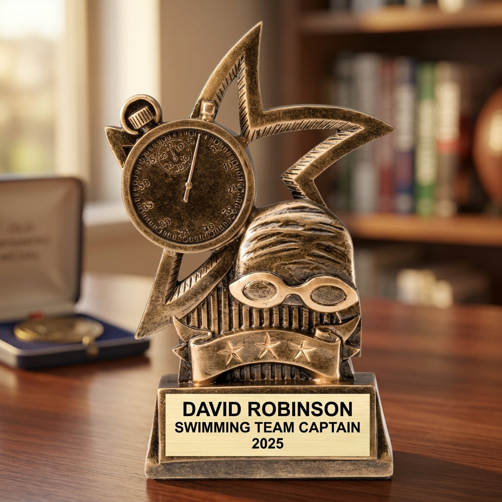 Swimming Trophy Award | Personalized Swimming Gift | Custom Engraved Swim Award | Swim Team Awards | Personalized Gold Plate | Swimming Gifts - View 5