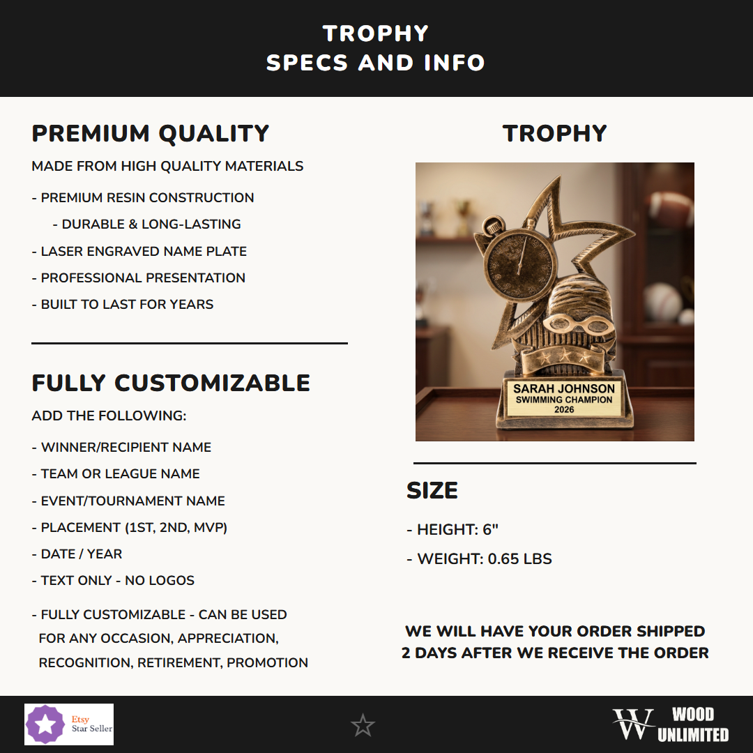 Swimming Resin Figure Trophy 6"