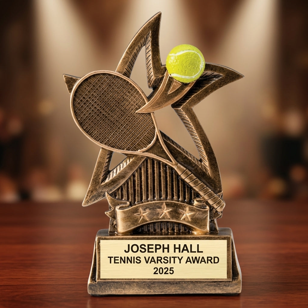 Tennis Trophy Award | Personalized | Custom Engraved | Tennis Champion | Star Series | Personalized Gift | Tennis MVP - View 2