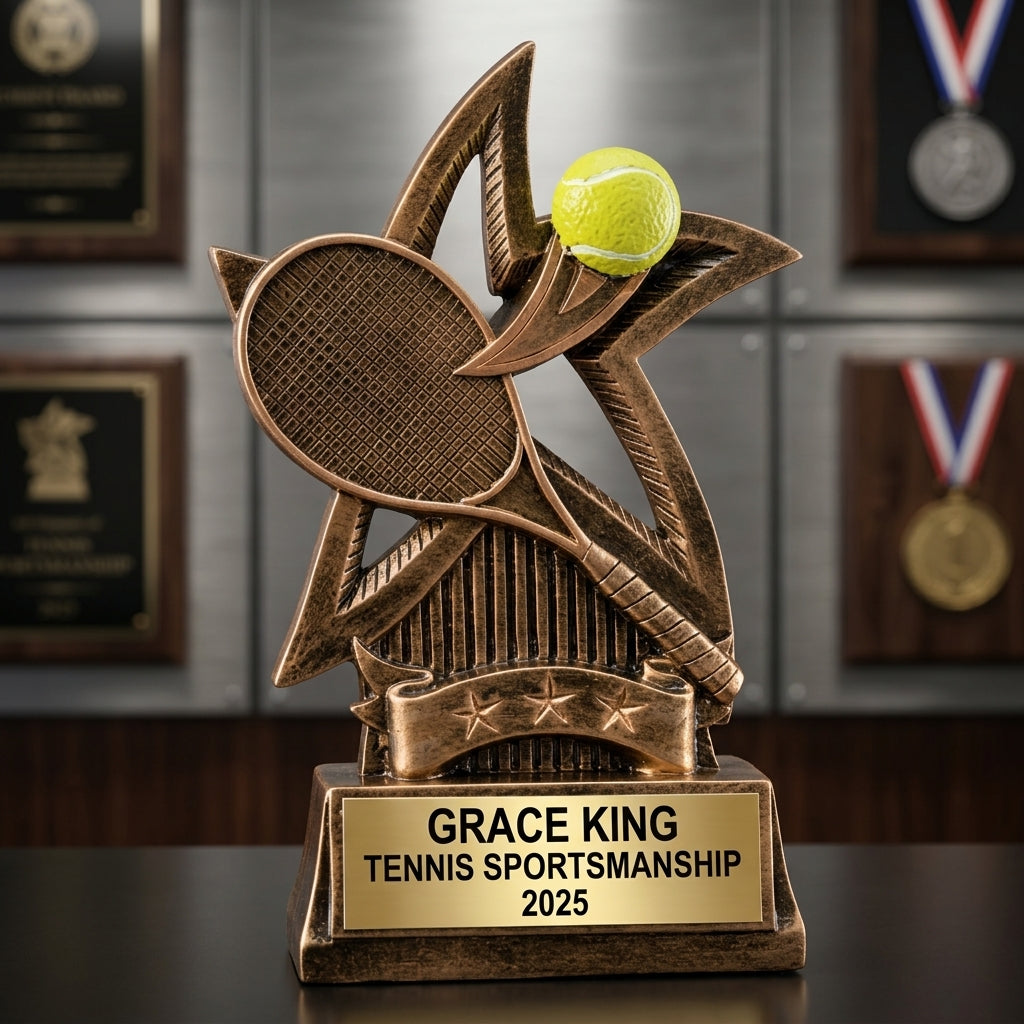 Tennis Trophy Award | Personalized | Custom Engraved | Tennis Champion | Star Series | Personalized Gift | Tennis MVP - View 3