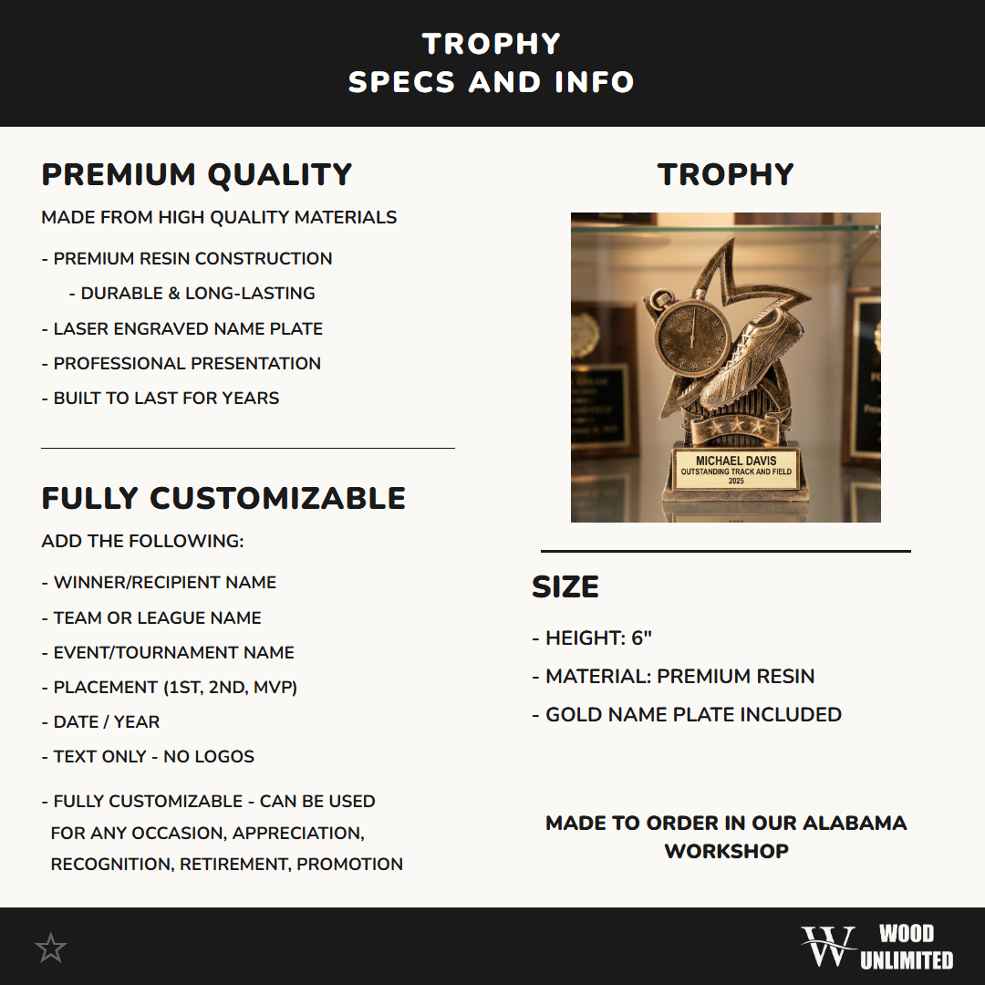 Track Award Trophy | Personalized | Custom Engraved | Star Series | Running | Cross Country