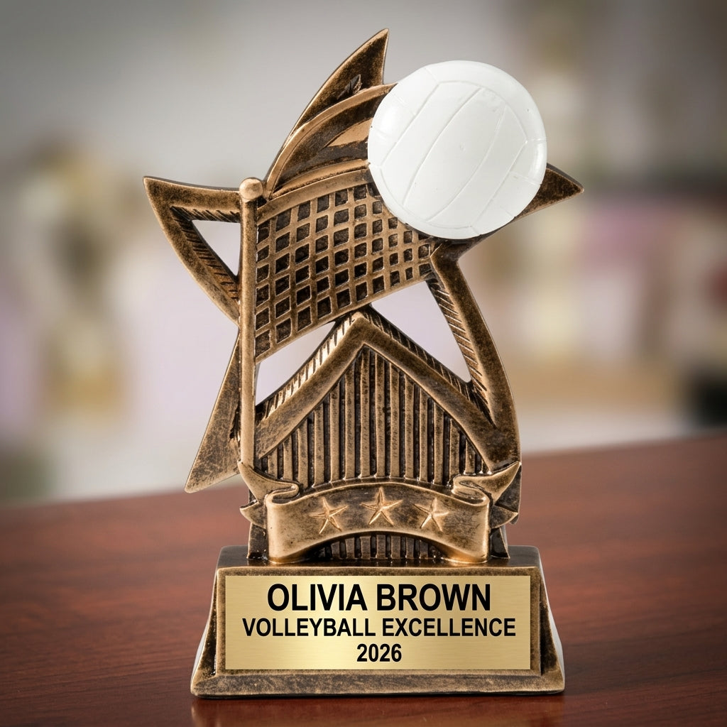 Volleyball Award Trophy | Personalized | Custom Engraved | Star Series | Volleyball Gift | Player Award | Team Trophy - View 2