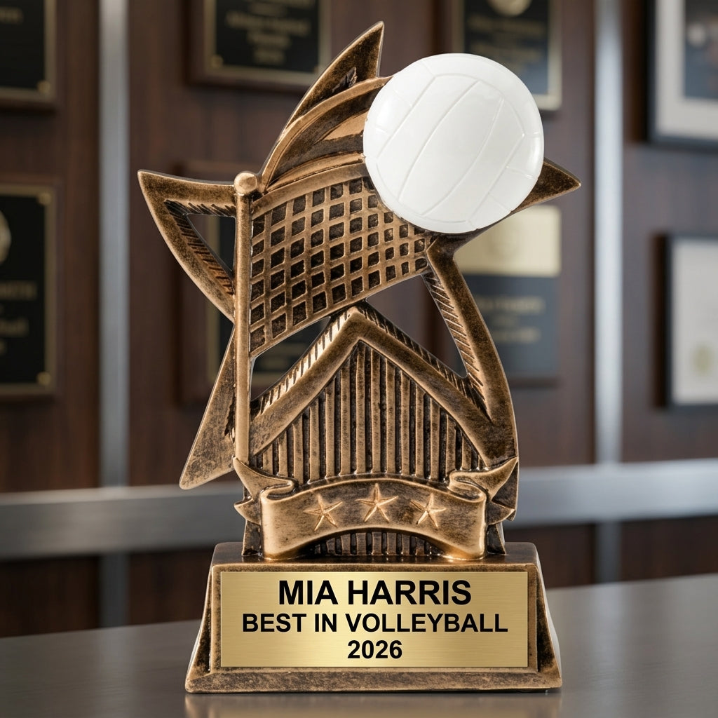 Volleyball Award Trophy | Personalized | Custom Engraved | Star Series | Volleyball Gift | Player Award | Team Trophy - View 3