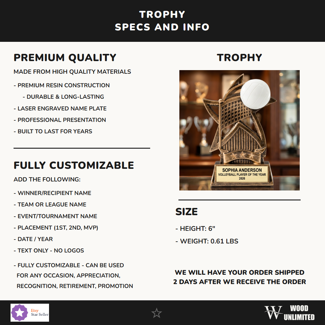 Volleyball Award Trophy | Personalized | Custom Engraved | Volleyball Gift | MVP Award | Champion Trophy