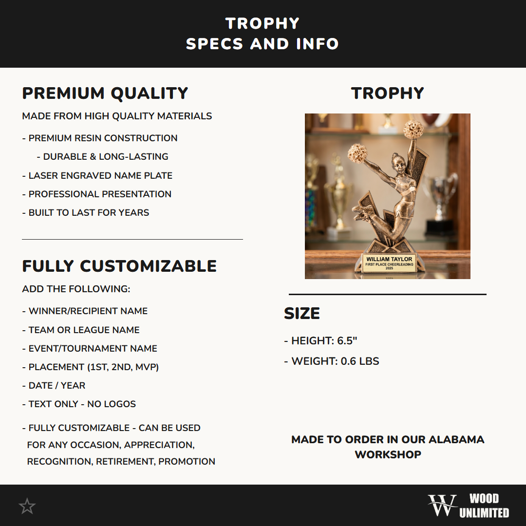 Personalized | Cheerleading Award | Custom Engraved | Cheerleading Trophy | Personalized Cheer | Cheerleader Gift | Team Recognition