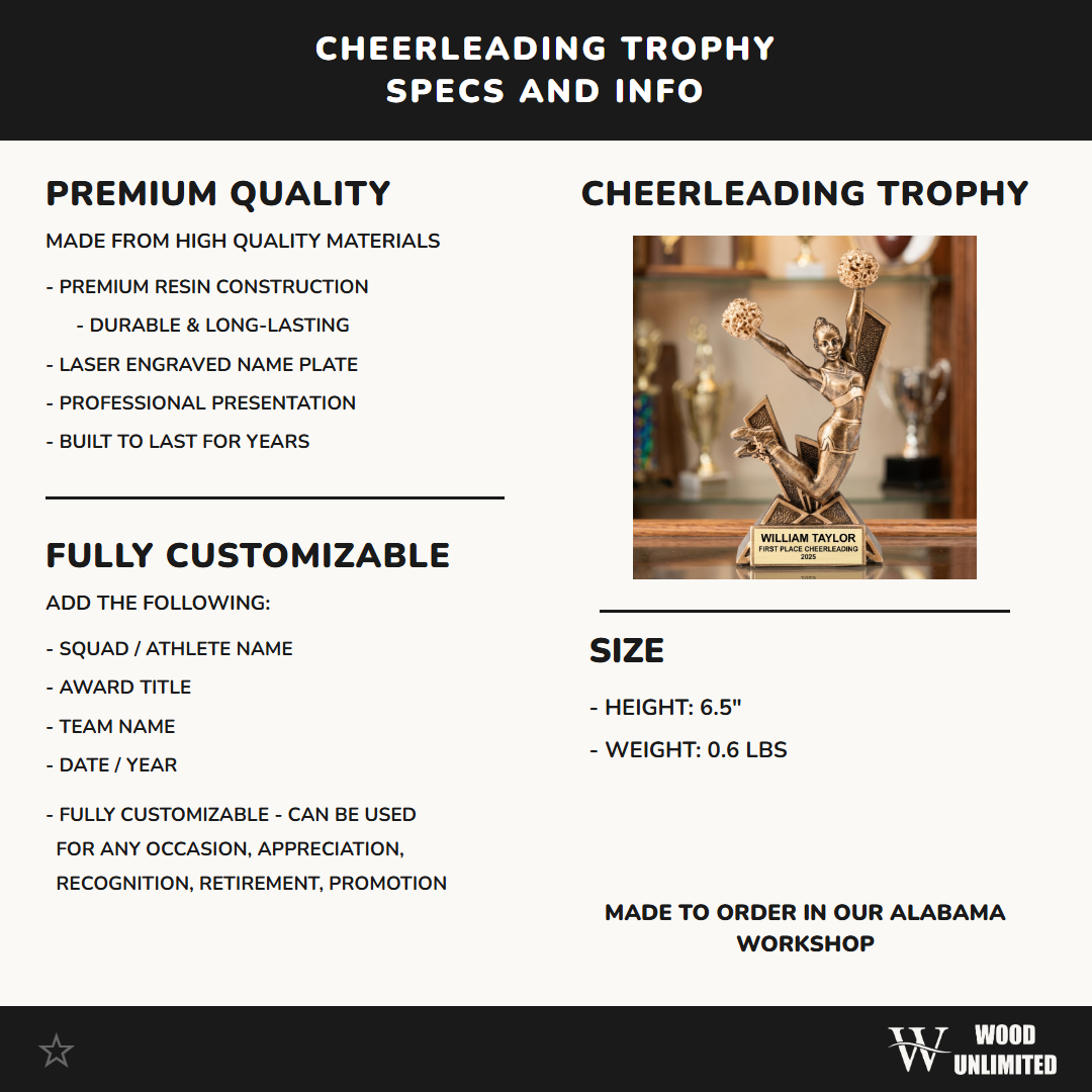 Personalized | Cheerleading Award | Custom Engraved | Cheerleading Trophy | Personalized Cheer | Cheerleader Gift | Team Recognition