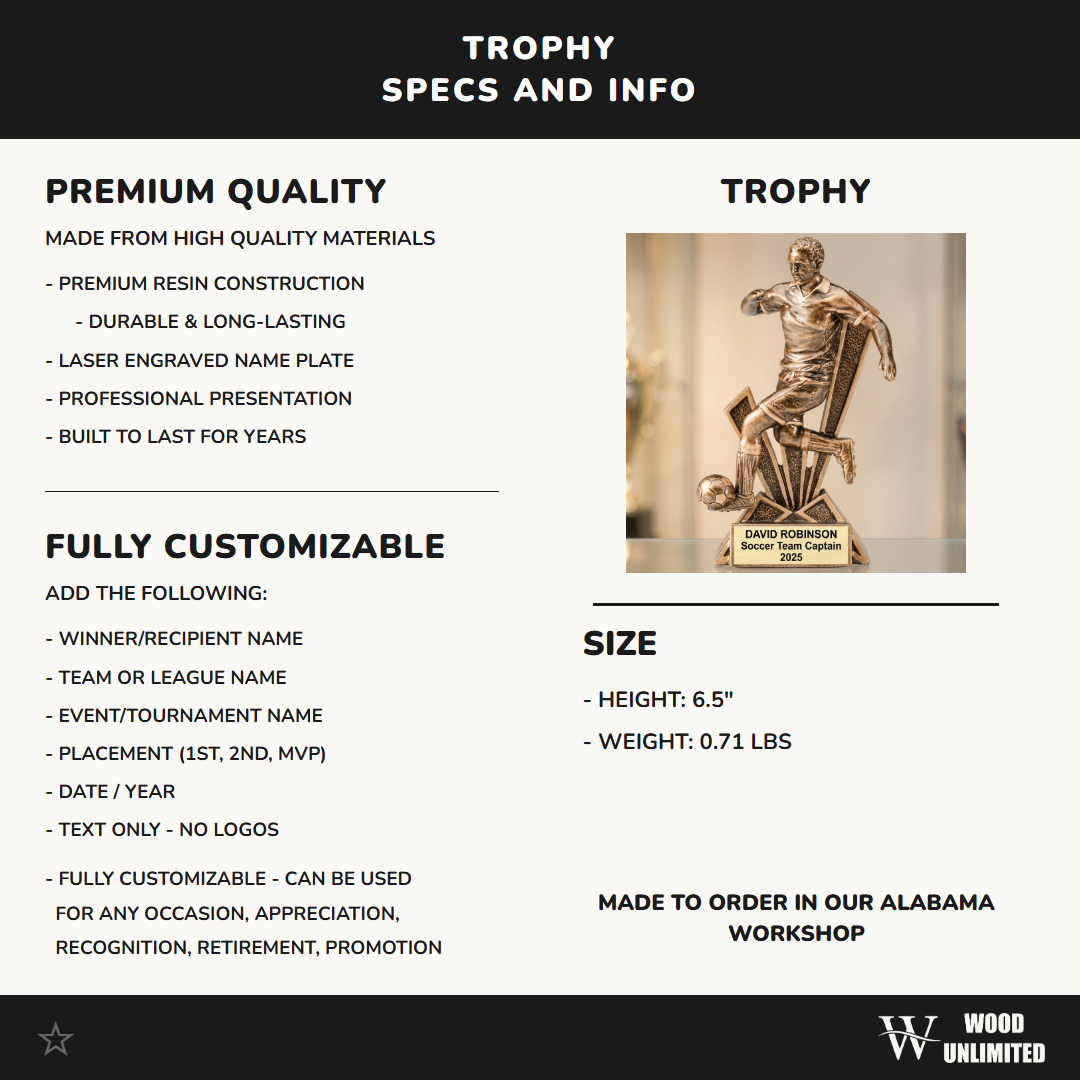 Personalized | Soccer Award | Custom Engraved | Soccer Trophy | Personalized Award | Youth Soccer | Team Captain | MVP Award | Coach Gift