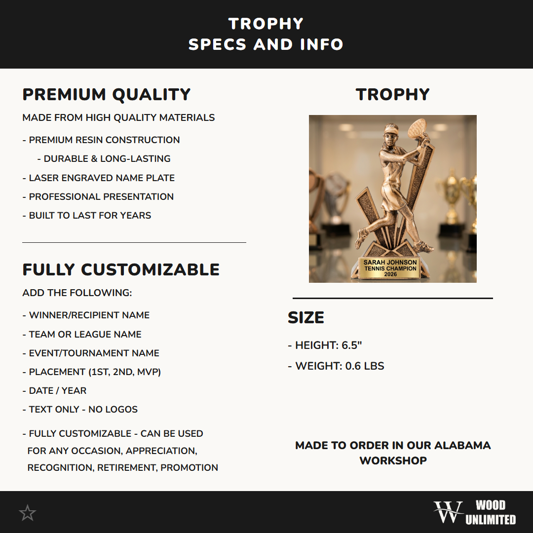 Personalized | Tennis Award | Custom Engraved | Tennis Trophy | Female Tennis | Personalized Award | Engraved Trophy | Champion Award