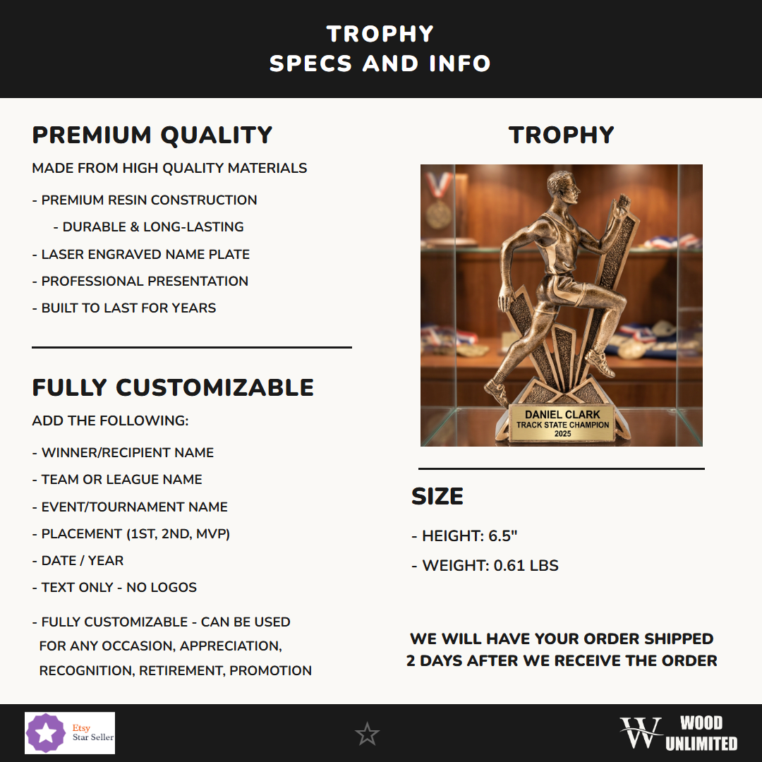 Track Award Trophy | Personalized | Custom Engraved | Running Award | Track & Field | Champion | Recognition