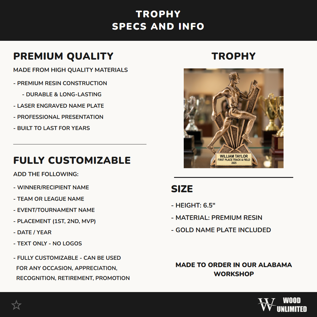 Track Award Trophy | Personalized | Custom Engraved | Track and Field Trophy | Running Award | Champion | Race Winner