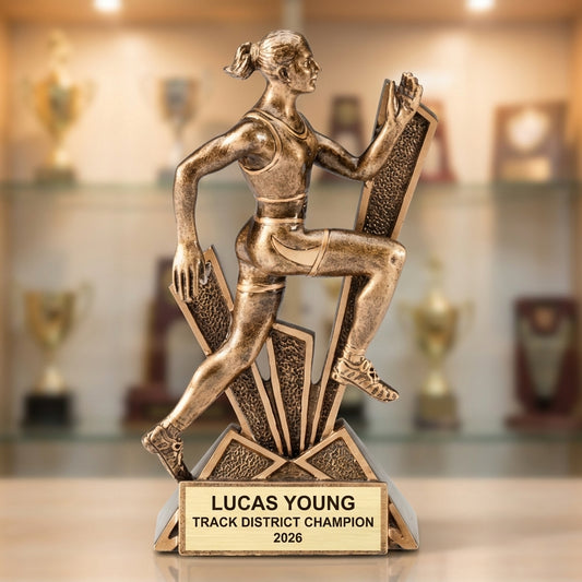 Personalized | Track and Field Award | Custom Engraved | Track | Field | Running | Runner | Trophy | Award | Female | Engraved | Champion - View 1