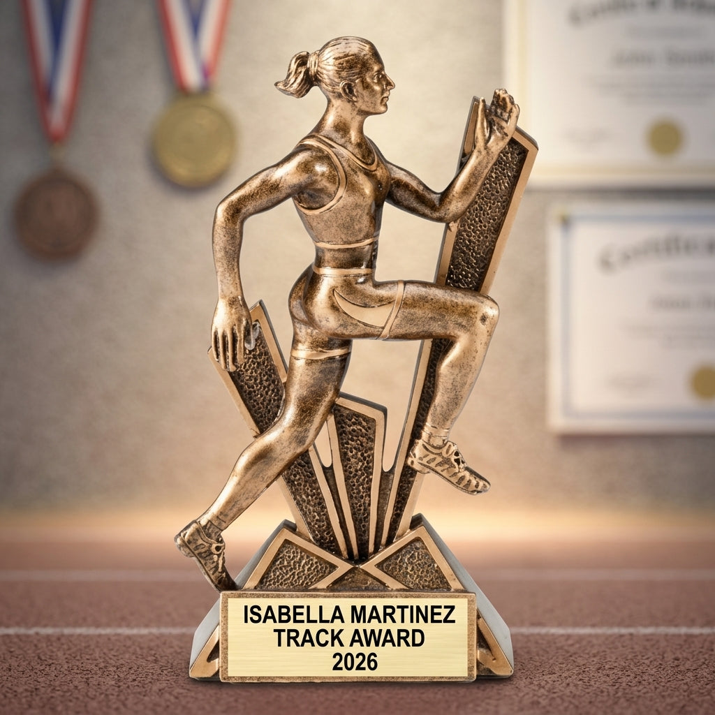 Personalized | Track and Field Award | Custom Engraved | Track | Field | Running | Runner | Trophy | Award | Female | Engraved | Champion - View 3