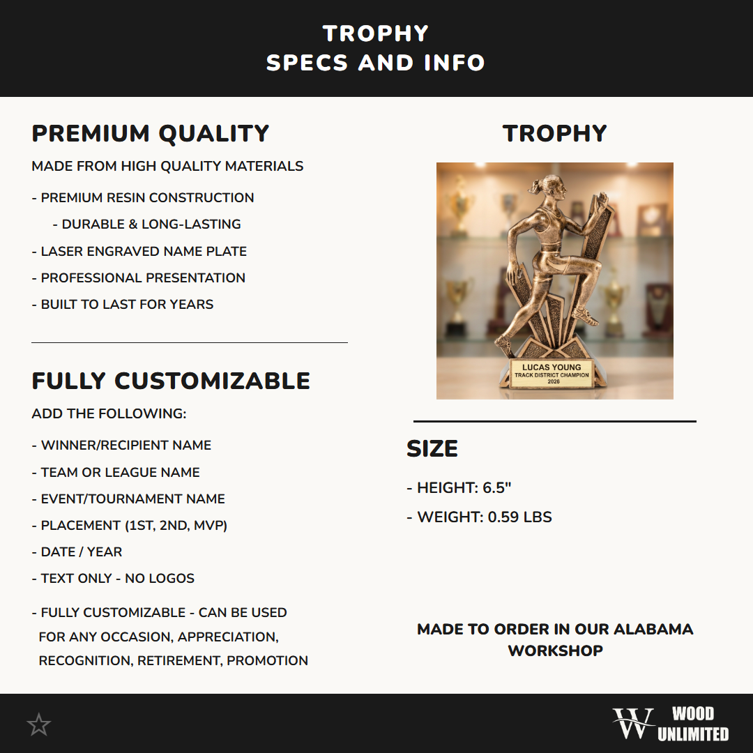 Personalized | Track and Field Award | Custom Engraved | Track | Field | Running | Runner | Trophy | Award | Female | Engraved | Champion